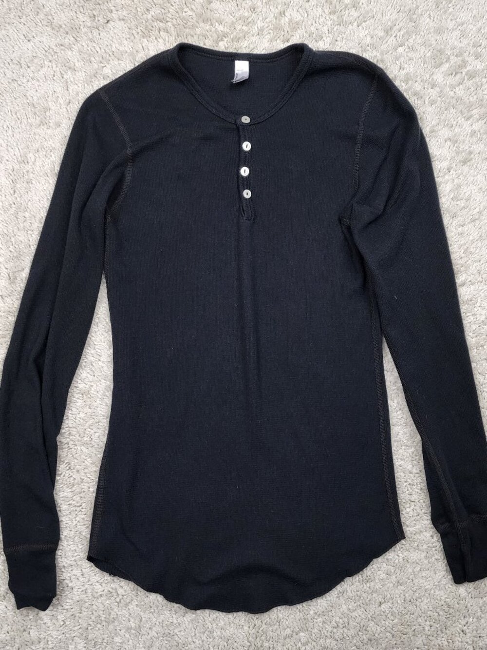 American Apparel Shirt Mens Small Black Thermal Henley Dexter Shirt Base Layer S
